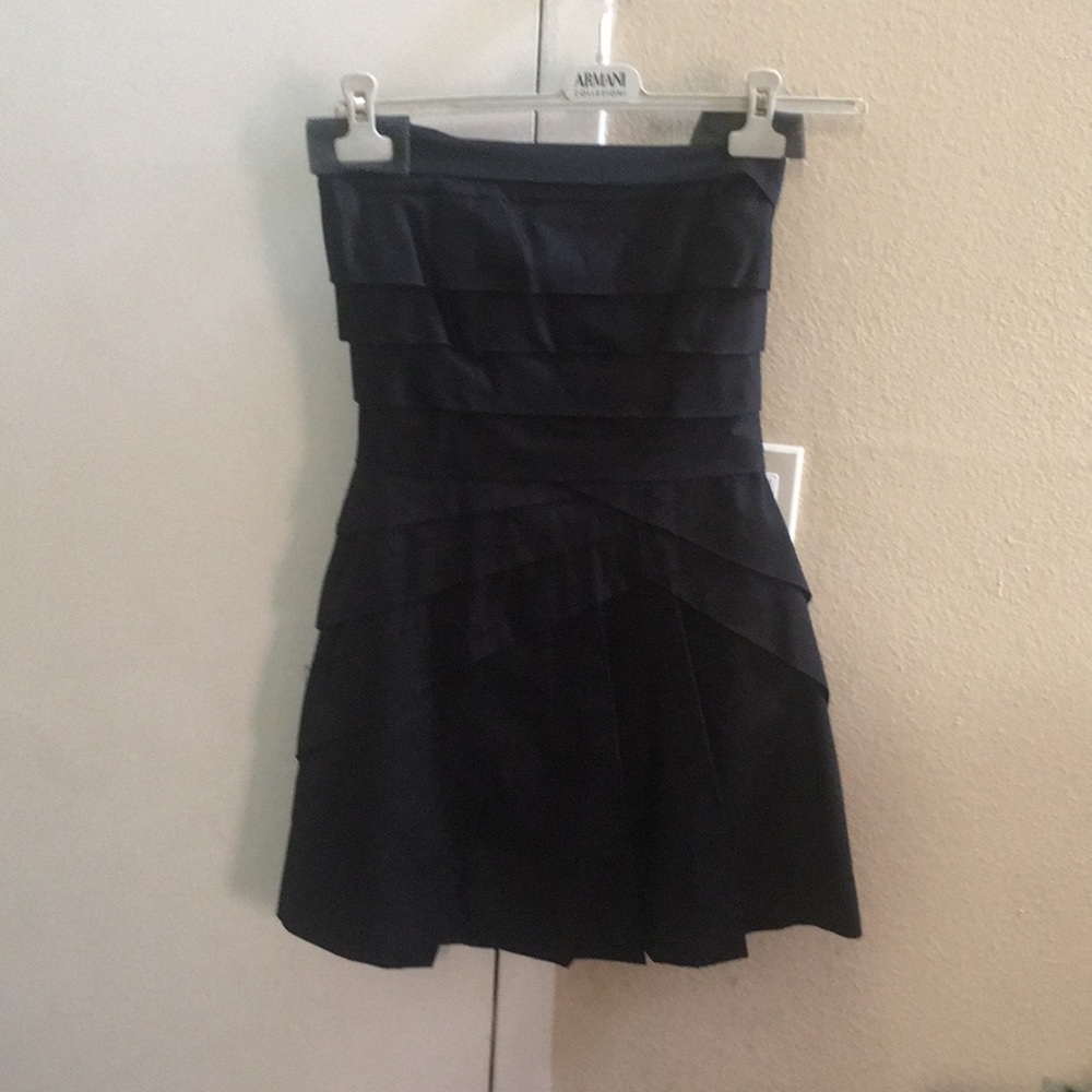 Short pleated designer strapless dress